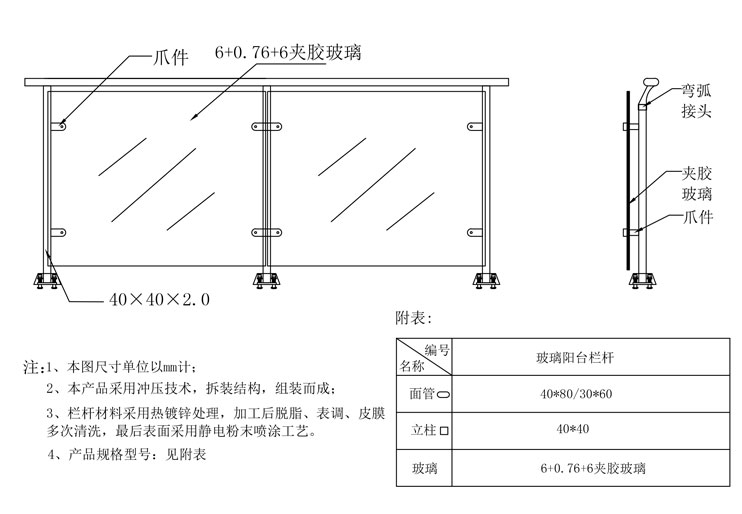 玻璃陽(yáng)臺(tái)欄桿技術(shù)參數(shù)