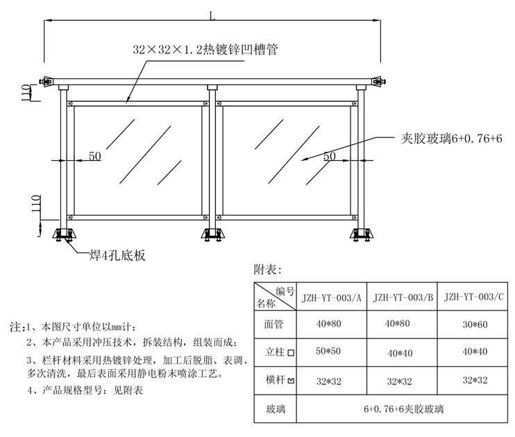 玻璃陽(yáng)臺(tái)欄桿技術(shù)參數(shù)